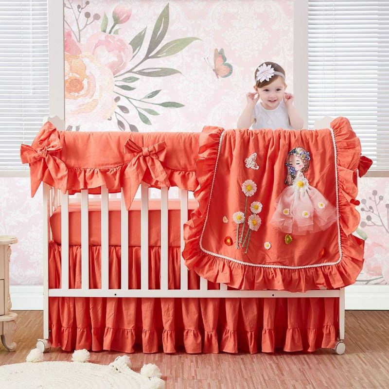 100% Praná Bavlna Coral Girls Dětské Postýlkové Povlečení Set Roztomilá 3d Oblečená Dívka Butterfly Floral Design Do Školky