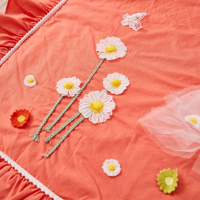 100% Praná Bavlna Coral Girls Dětské Postýlkové Povlečení Set Roztomilá 3d Oblečená Dívka Butterfly Floral Design Do Školky