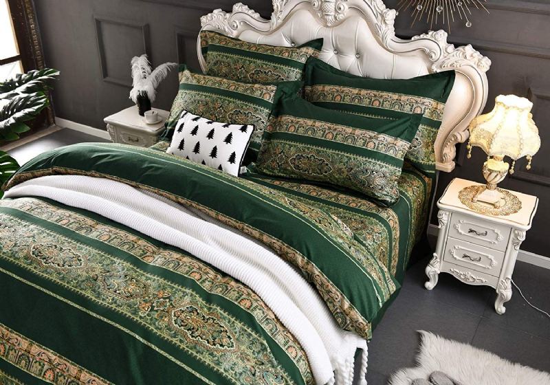 3 Ks Boho Sada Povlečení Vintage Zelená Damaškové České Sady 100% Broušená Bavlna