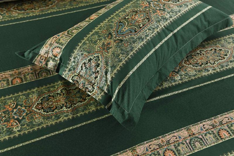 3 Ks Boho Sada Povlečení Vintage Zelená Damaškové České Sady 100% Broušená Bavlna