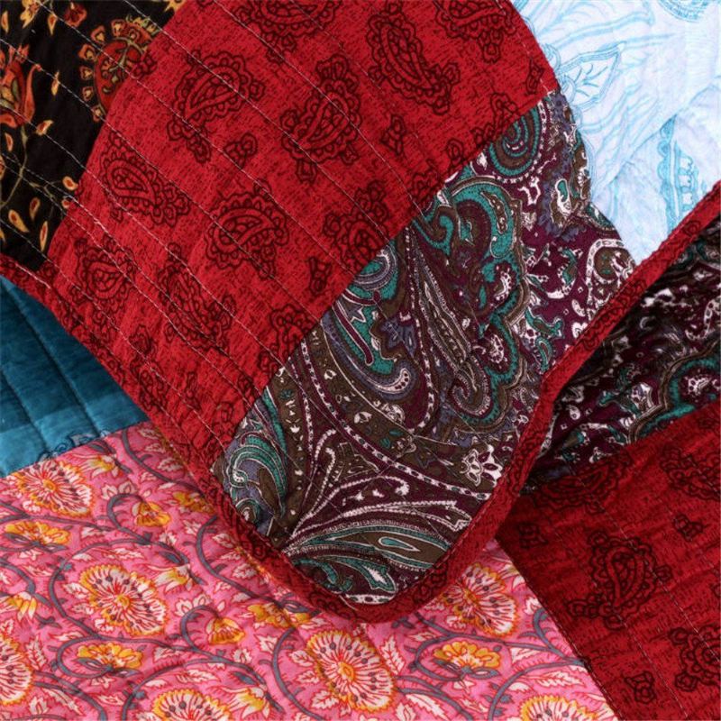 3ks Luxusní Přikrývka Bohemian Cotton Patchwork Prošívaná Set Přehoz Přes Postel Světlé Zářivé Květinové Paisley Povlečení Queen