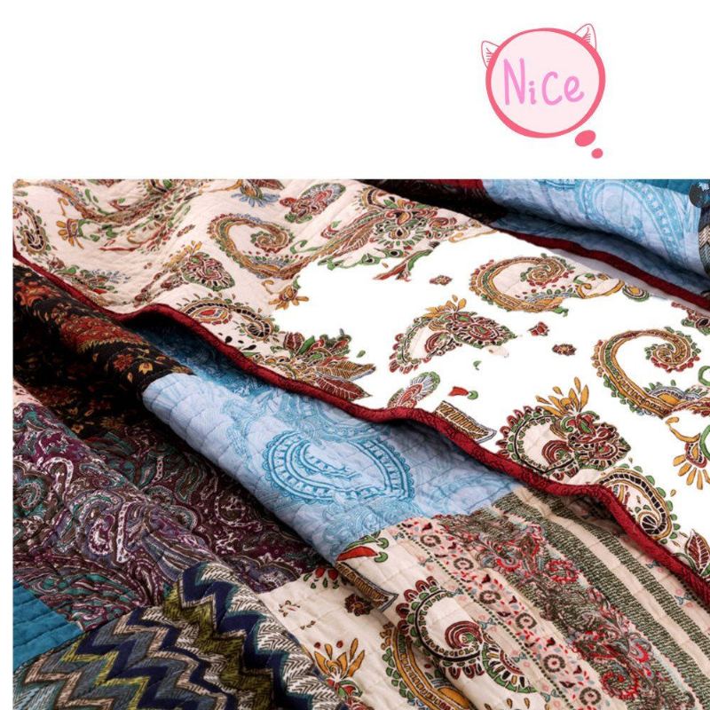 3ks Luxusní Přikrývka Bohemian Cotton Patchwork Prošívaná Set Přehoz Přes Postel Světlé Zářivé Květinové Paisley Povlečení Queen