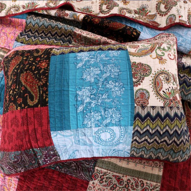 3ks Luxusní Přikrývka Bohemian Cotton Patchwork Prošívaná Set Přehoz Přes Postel Světlé Zářivé Květinové Paisley Povlečení Queen