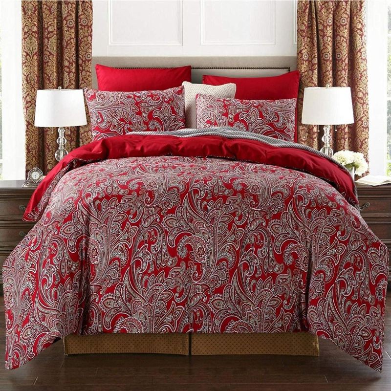 3ks Luxusní Souprava Povlečení Paisley Burgundsko Barva Bohemian Damask 800tc Sada Povlaků Na Přikrývky Ze 100% Egyptské Bavlny