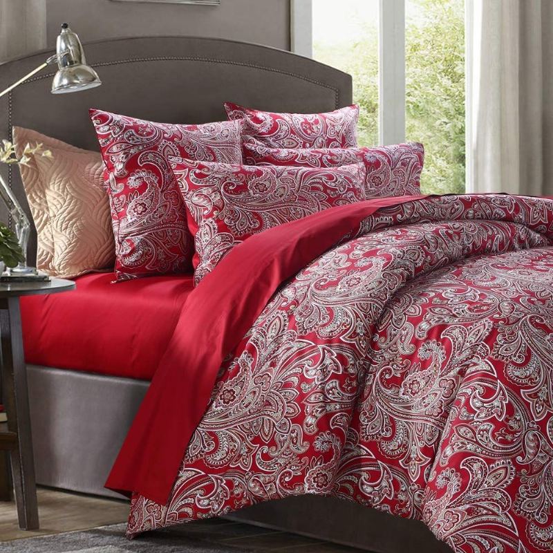 3ks Luxusní Souprava Povlečení Paisley Burgundsko Barva Bohemian Damask 800tc Sada Povlaků Na Přikrývky Ze 100% Egyptské Bavlny