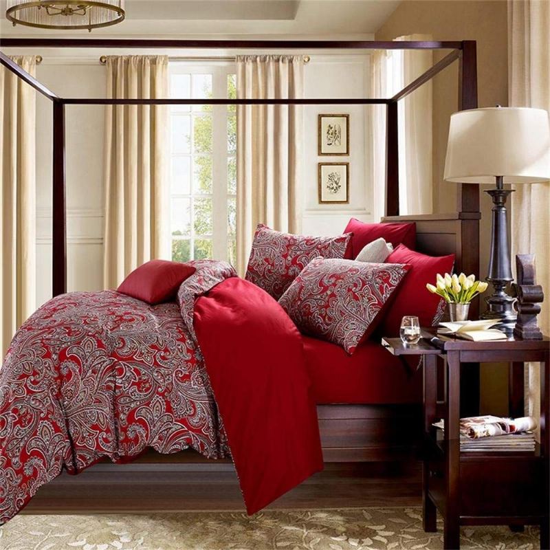 3ks Luxusní Souprava Povlečení Paisley Burgundsko Barva Bohemian Damask 800tc Sada Povlaků Na Přikrývky Ze 100% Egyptské Bavlny