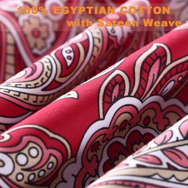 3ks Luxusní Souprava Povlečení Paisley Burgundsko Barva Bohemian Damask 800tc Sada Povlaků Na Přikrývky Ze 100% Egyptské Bavlny