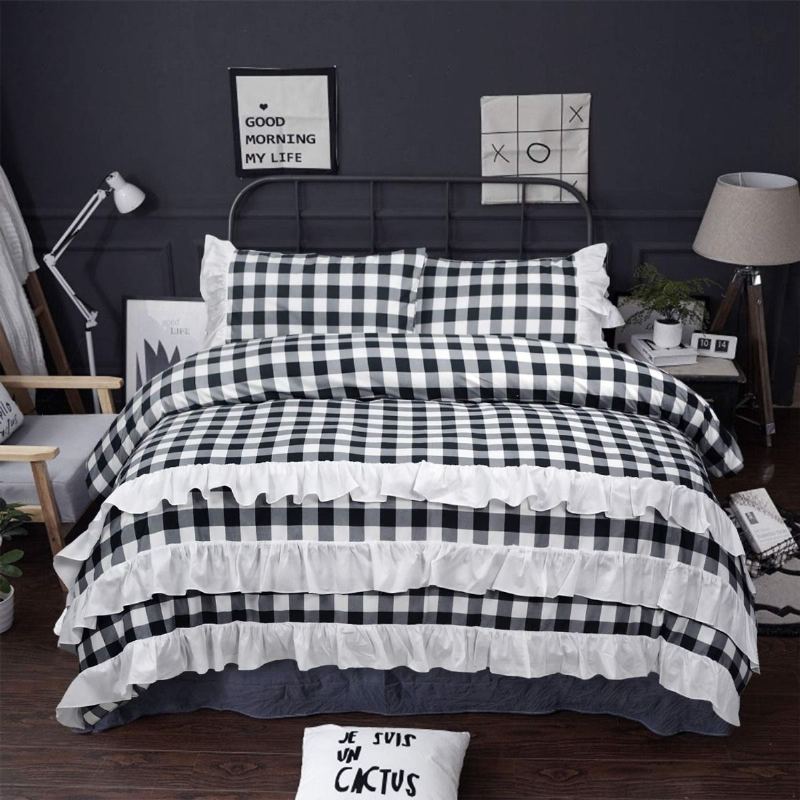 Buffalo Kostkovaná Ložní Souprava King Size 3dílná Přikrývka Farmhouse (king Black And White Plaid)