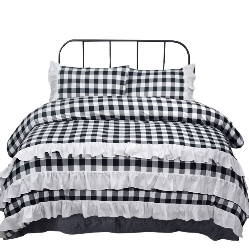 Buffalo Kostkovaná Ložní Souprava King Size 3dílná Přikrývka Farmhouse (king Black And White Plaid)