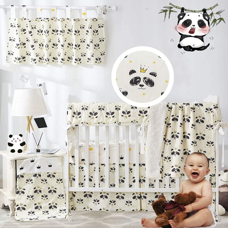 Černá Bílá Panda Povlečení Do Postýlky Set 100% Bavlna Neutrální Do Školky Roztomilá Sada Přikrývek Crown