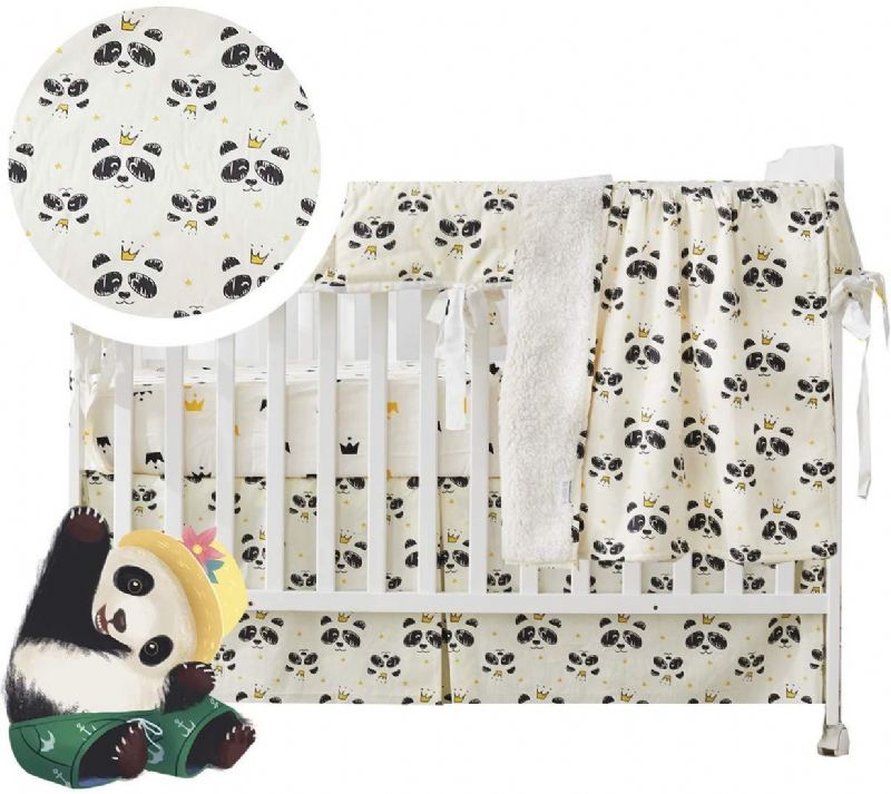 Černá Bílá Panda Povlečení Do Postýlky Set 100% Bavlna Neutrální Do Školky Roztomilá Sada Přikrývek Crown
