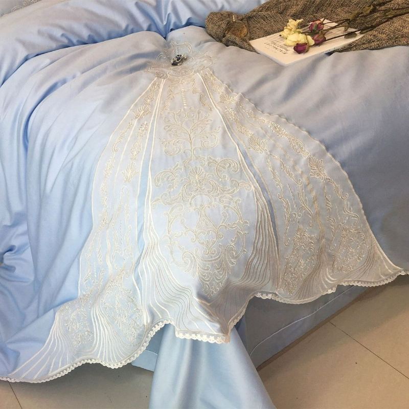 Dívčí Luxusní Sada Povlečení Pro Princezny 4ks 1000 Nití 100% Bavlna Vyšívací Krajkový Lem Romantická Svatebního