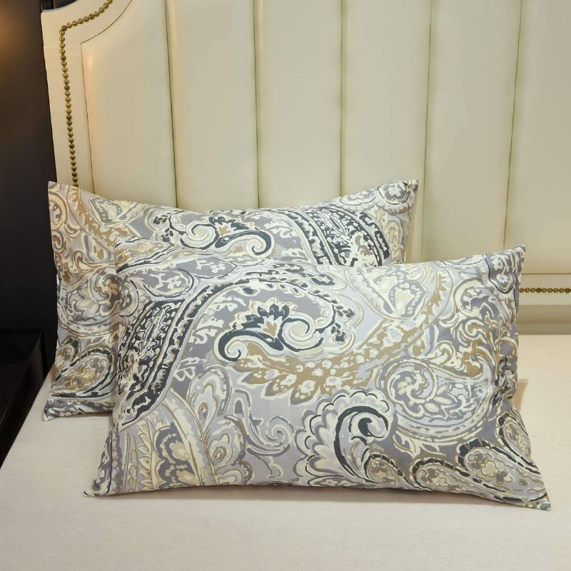 Luxusní Povlečení Ze 100% Bavlny Paisley 3 Ks Elegantní Sada Šedých Povlaků Na Přikrývku Se Zapínáním Na Zip