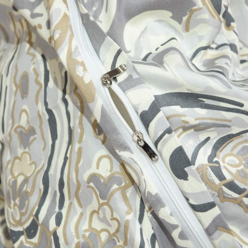 Luxusní Povlečení Ze 100% Bavlny Paisley 3 Ks Elegantní Sada Šedých Povlaků Na Přikrývku Se Zapínáním Na Zip