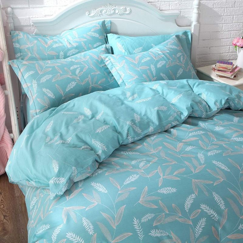 Módní Teal Floral Farmhouse Povlečení 100% Bavlna Hypoalergenní Sada Povlaků Na Přikrývku Se Zapínáním Na Skrytý Zip 3 Díly