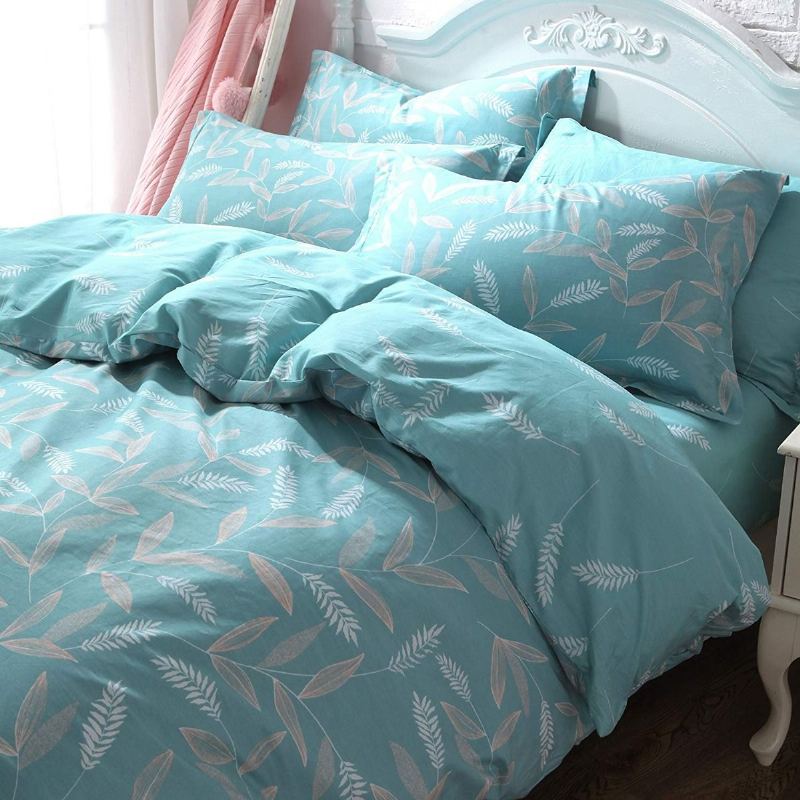 Módní Teal Floral Farmhouse Povlečení 100% Bavlna Hypoalergenní Sada Povlaků Na Přikrývku Se Zapínáním Na Skrytý Zip 3 Díly