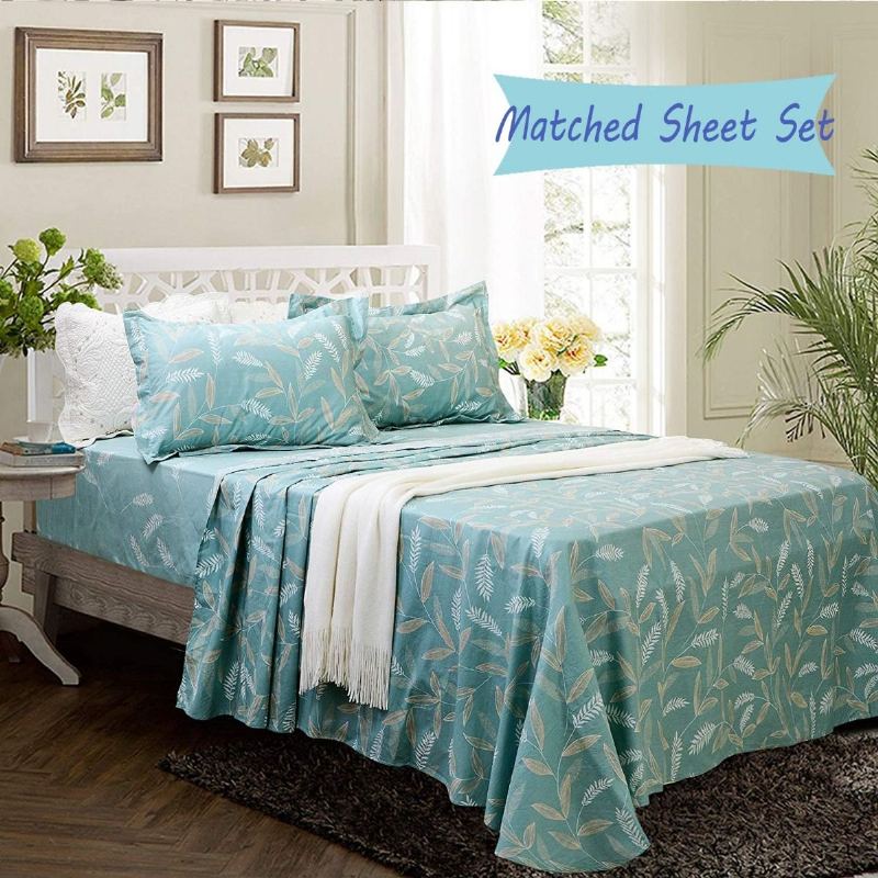 Módní Teal Floral Farmhouse Povlečení 100% Bavlna Hypoalergenní Sada Povlaků Na Přikrývku Se Zapínáním Na Skrytý Zip 3 Díly