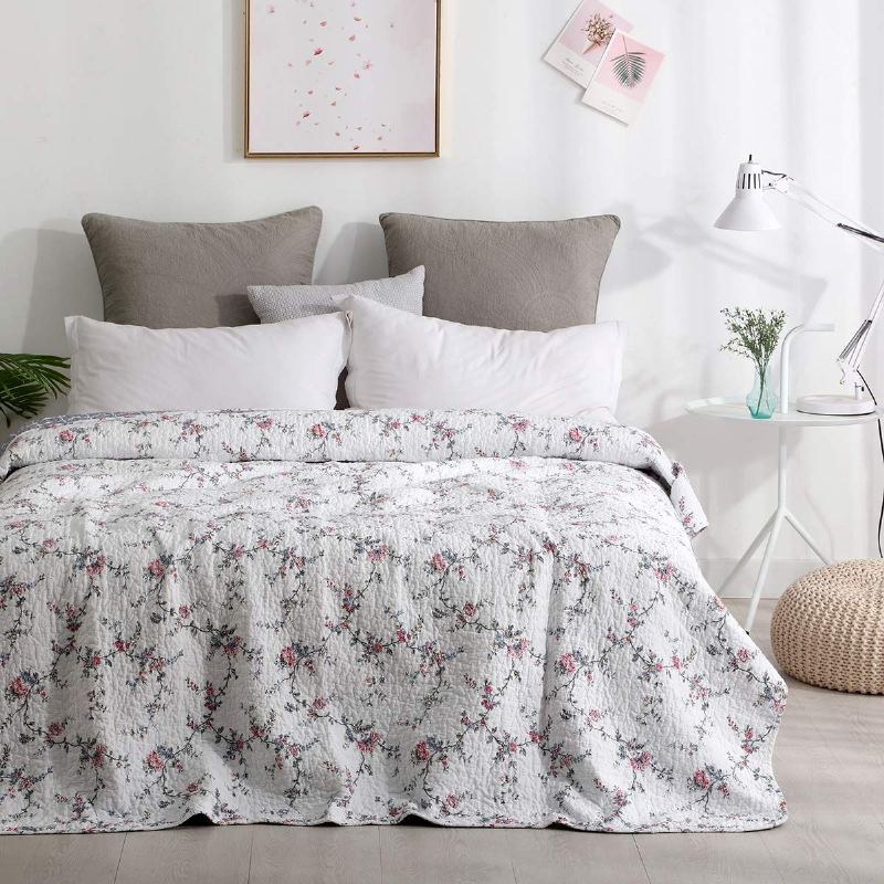 Oboustranný Prošívaný Přehoz A Side Mordern Styl B Farmhouse Květinový Prošívané Přikrývky Plná Velikost
