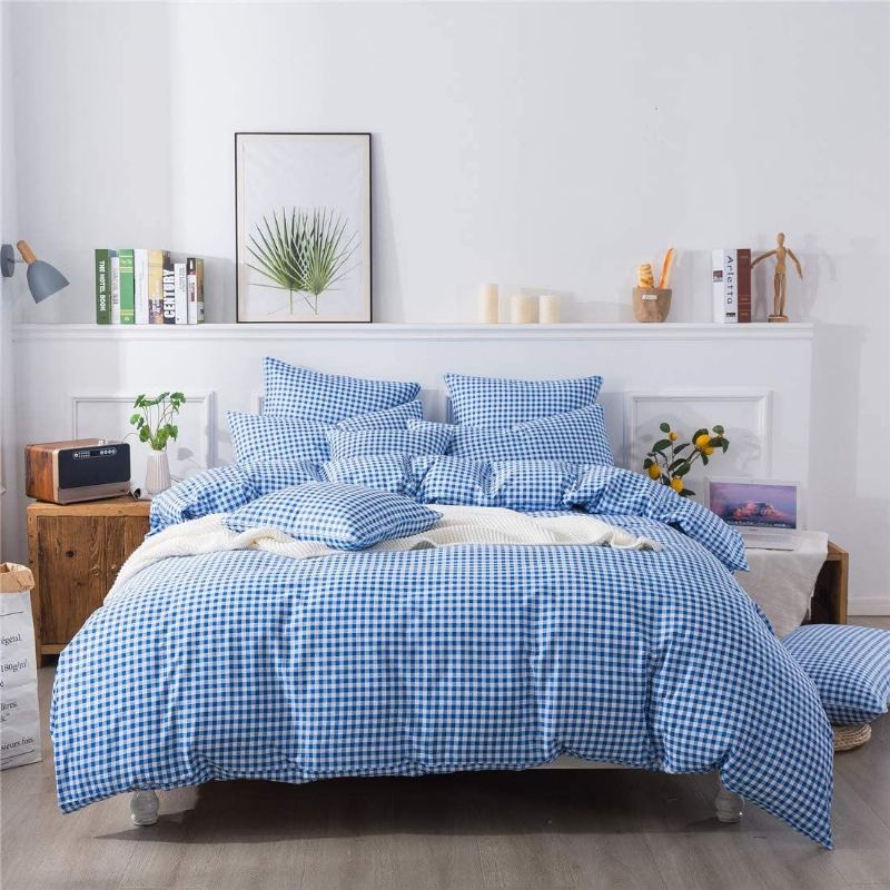 Sada 3 Kusů Moderních Kostkovaných Povlaků Na Přikrývku 100% Bavlněné Povlečení S Mřížkou Oboustranné Ložní Prádlo Gingham Geometric Checker Pro Koleje