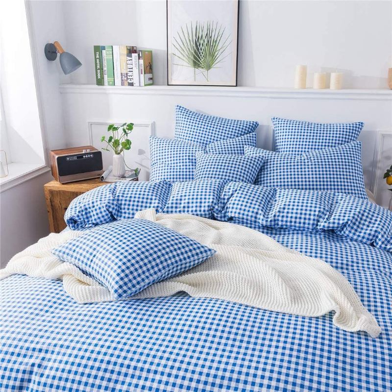 Sada 3 Kusů Moderních Kostkovaných Povlaků Na Přikrývku 100% Bavlněné Povlečení S Mřížkou Oboustranné Ložní Prádlo Gingham Geometric Checker Pro Koleje