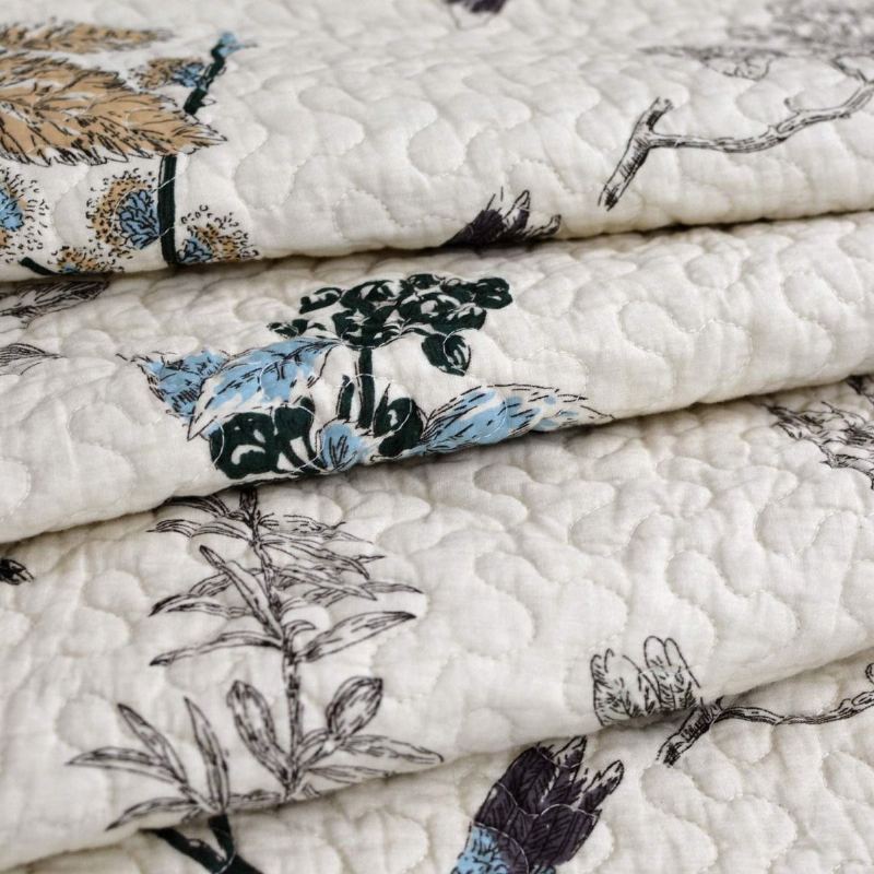 Sada Amerických Venkovských Přikrývek Ptáci S Potiskem Queen Quilt Set Béžová 3ks