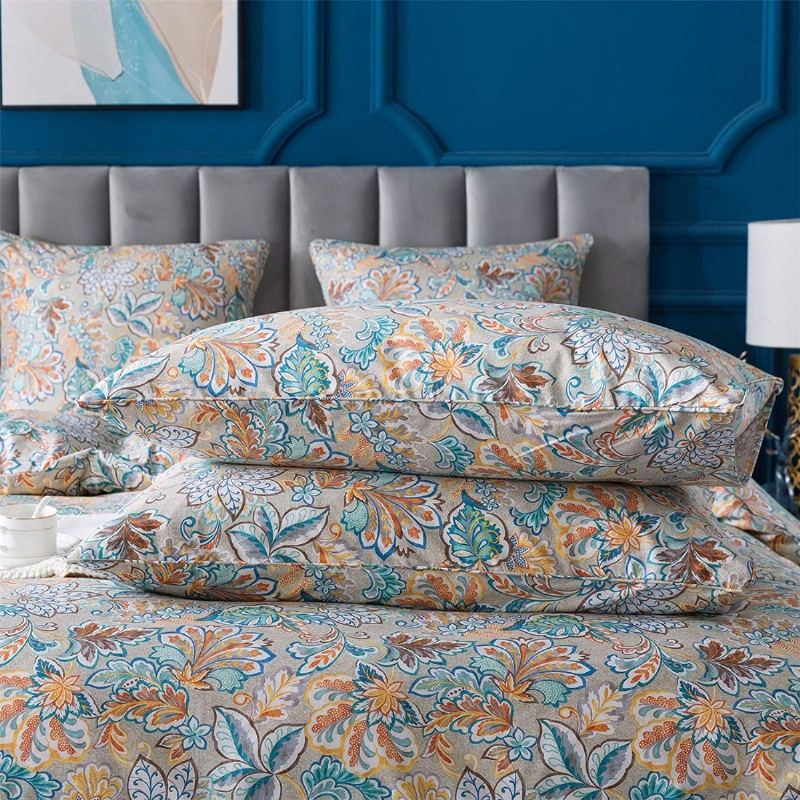 Sada Ošuntělých Zlatých Květinových Prostěradel Klasická Povlečení Vintage Farmhouse Elegantní Royal Print100% Bavlna.4dílná