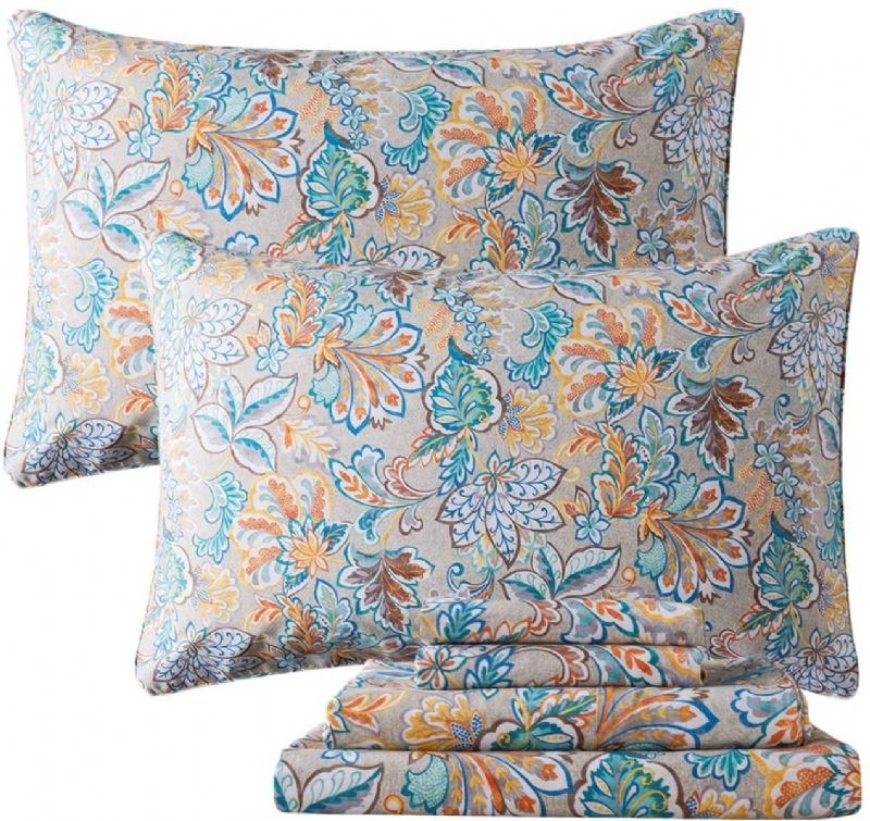 Sada Ošuntělých Zlatých Květinových Prostěradel Klasická Povlečení Vintage Farmhouse Elegantní Royal Print100% Bavlna.4dílná