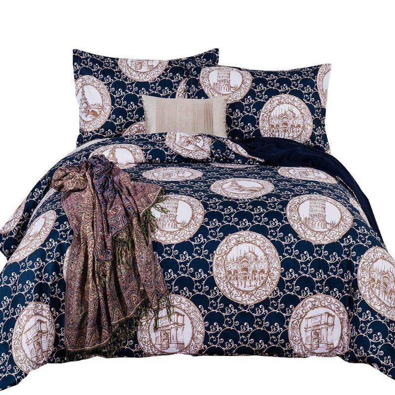 Sada Povlečení Paisley Queen Size 3dílná Na Přikrývku Z Českého Damašku Se Zapínáním Na Zip (1 Povlak Na Peřinu + 2 Přikrývky)