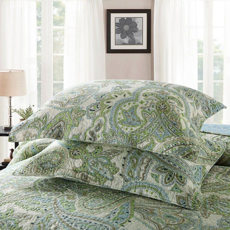 Sada Povlečení S Potiskem Green Paisley Luxusní Nadrozměrná Přikrývek Queen Jemná Bavlna Romantické Přehozy Na Postel Size
