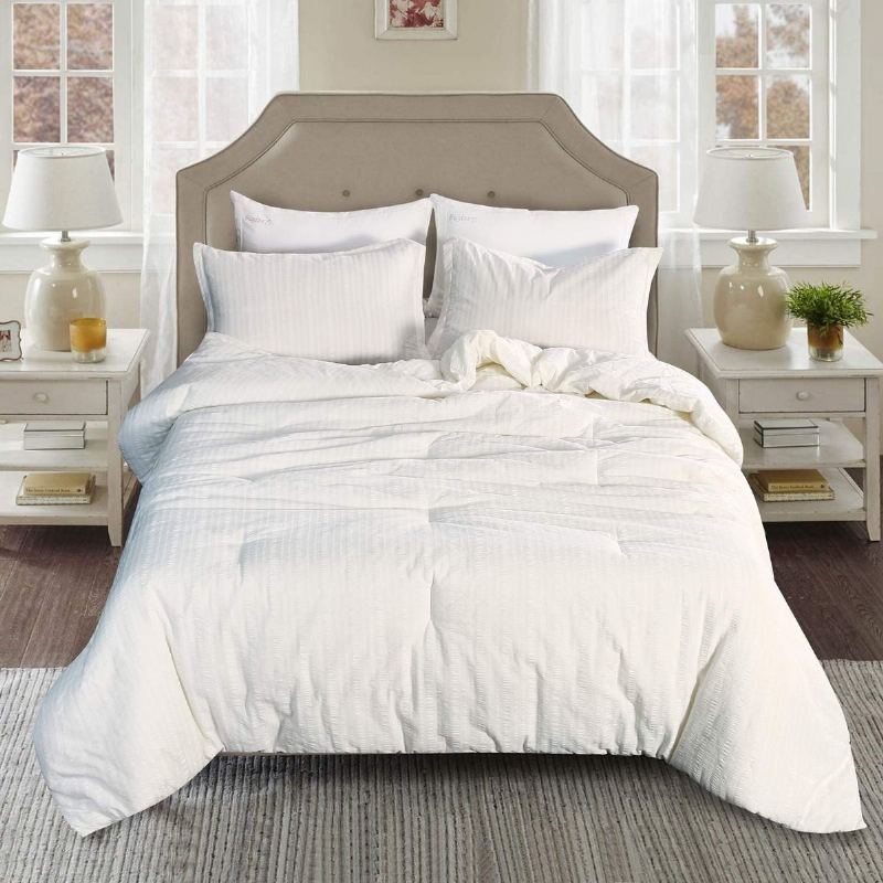 Sada Přikrývek Queen Size Luxury White Seersucker Set 100% Bavlna 3ks Měkká Docela Esteticky Lehká