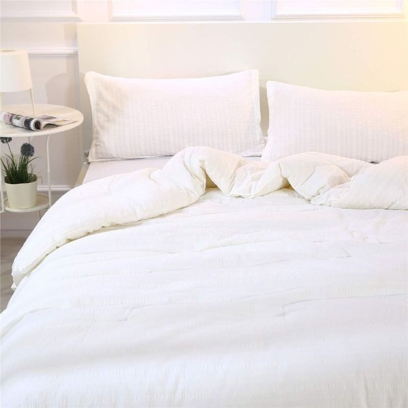 Sada Přikrývek Queen Size Luxury White Seersucker Set 100% Bavlna 3ks Měkká Docela Esteticky Lehká