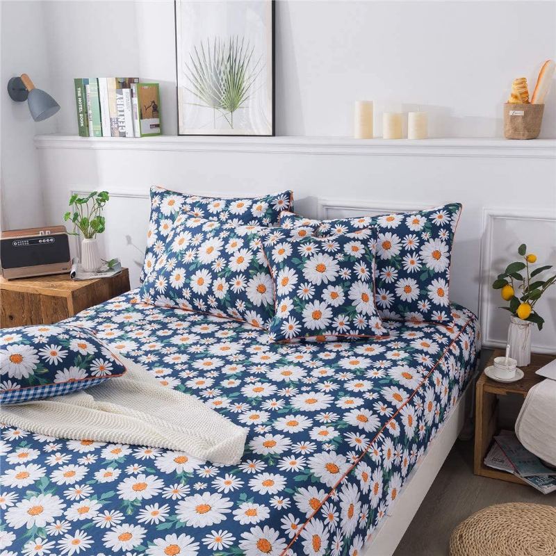 Sada Prostěradel S Potiskem Daisy Flowers 100% Bavlna Super Soft 4ks Dívčí Letní Květinové Povlečení Vintage Farmhouse S Hlubokou Kapsou