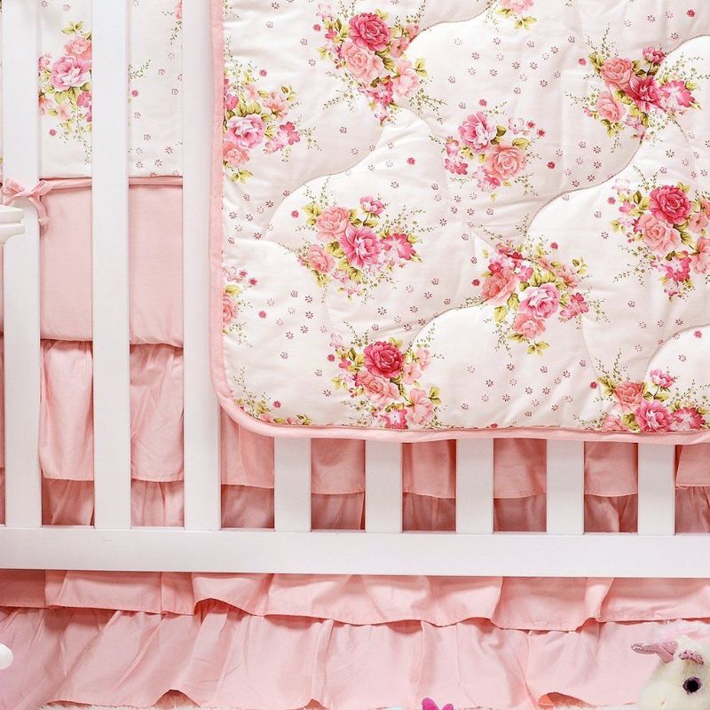 Sady Povlečení Do Postýlky Pro Dívky Blush Květinové Pro Miminko Set Do Luxusní Do Dětského Pokoje Princezna 100% Egyptská Bavlna