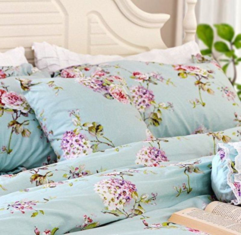 Shabby Blue Floral Square Polštář Elegantní Francouzský Venkovský Styl Teal Cotton Throw