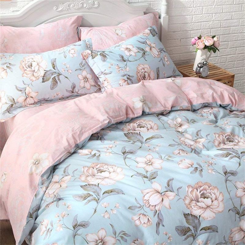 Shabby Pink Blue Květinové Ložní Soupravy Sada Bavlněných Povlaků Na Přikrývku 4dílná