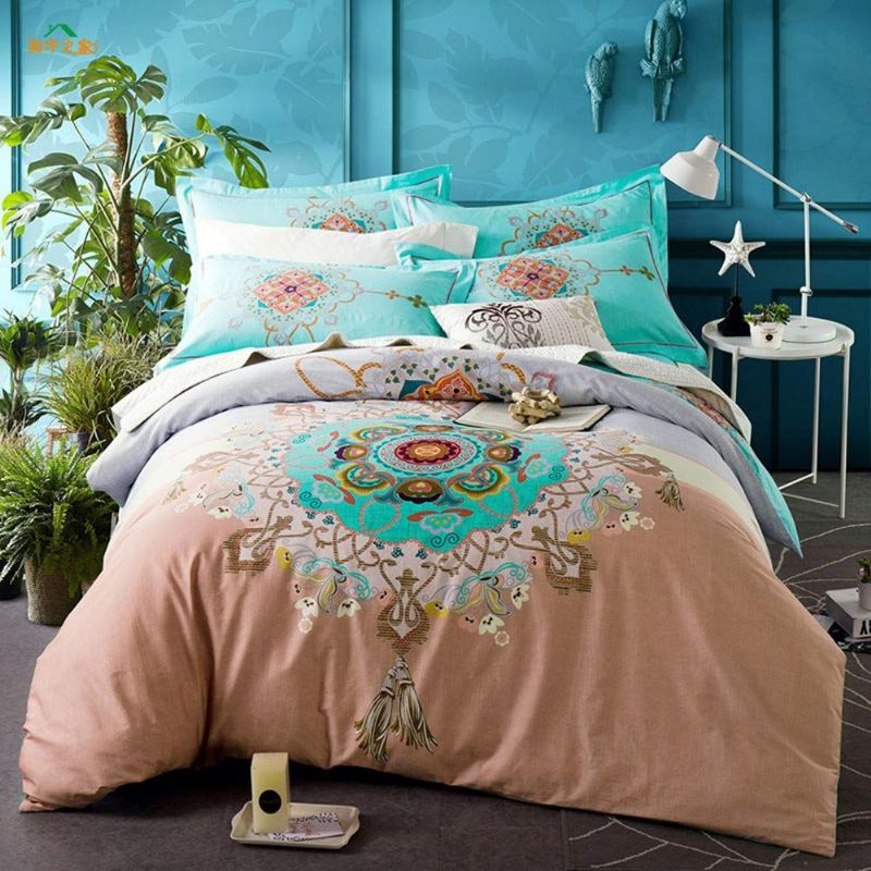 Teal Shabby Floral Girls Povlak Set Bohemian Bedding