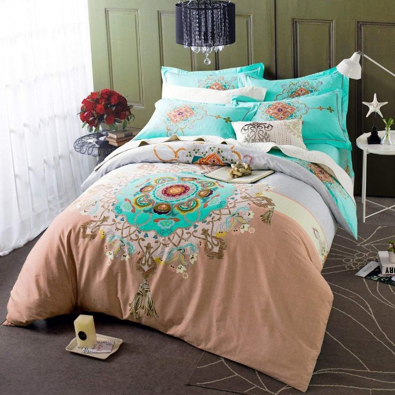 Teal Shabby Floral Girls Povlak Set Bohemian Bedding
