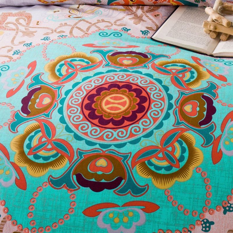 Teal Shabby Floral Girls Povlak Set Bohemian Bedding