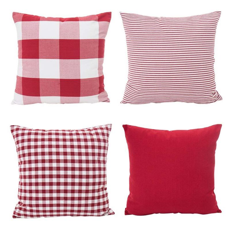 Vánoční Povlaky Na Polštáře Buffalo Kostkovaný Vzor Gingham Dekorativní Potah Na Polštář Červený A Bílý 4 Balení