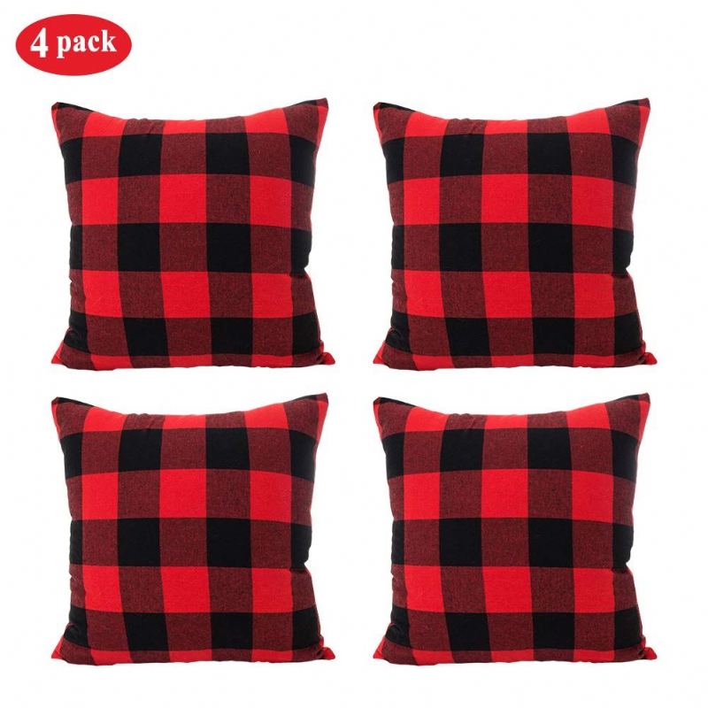 Vánoční Povlaky Na Polštáře Buffalo Kostkovaný Vzor Gingham Dekorativní Potah Na Polštář Červený A Bílý 4 Balení