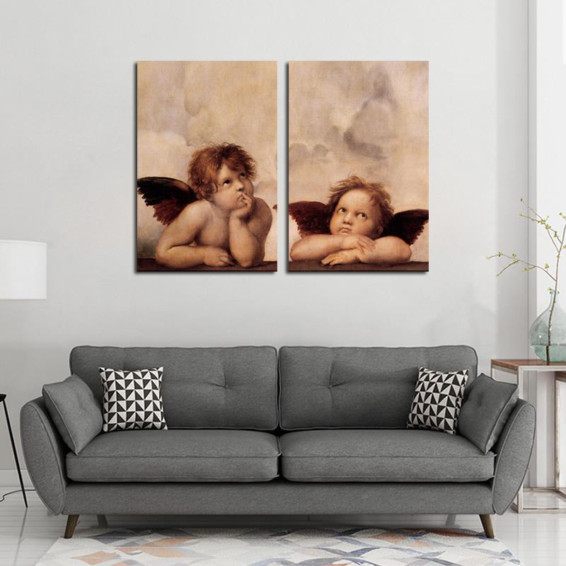 Miico Ručně Malované Kombinované Dekorativní Obrazy Angel Been Thinking Wall Art Pro Domácí Dekoraci