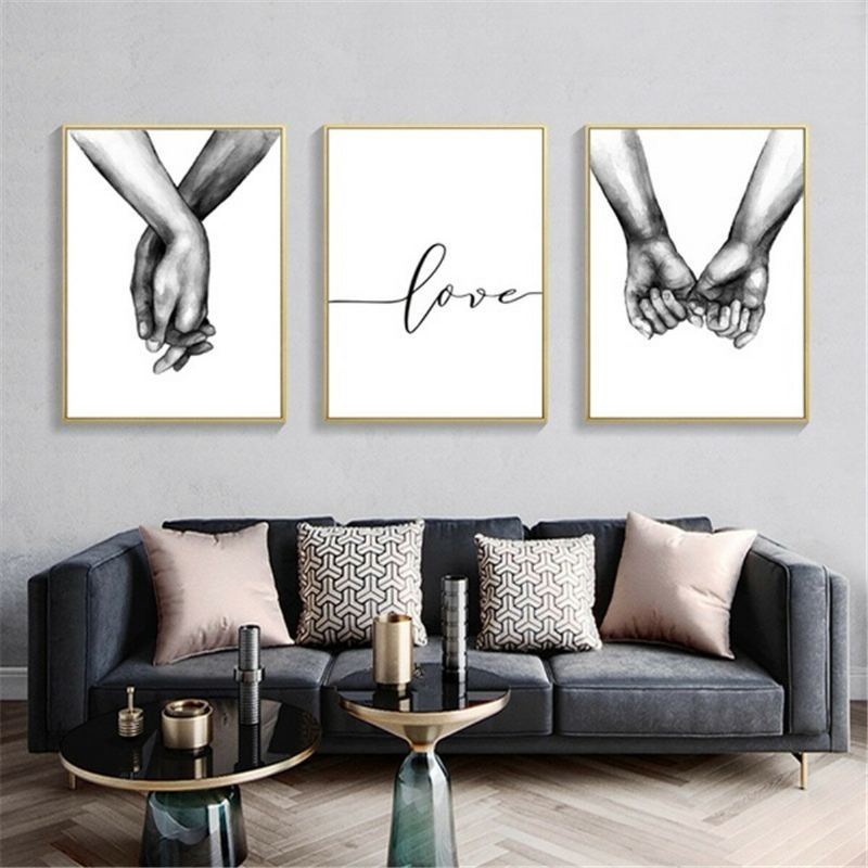 Ruka Držící Černobílý Obrázek Cambric Prints Painting Love Nálepka Na Zeď Home Decor